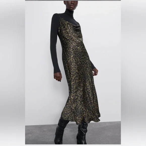Zara woman’s Animal print Flowing Camisole Midi slip on dress - Picture 4 of 16